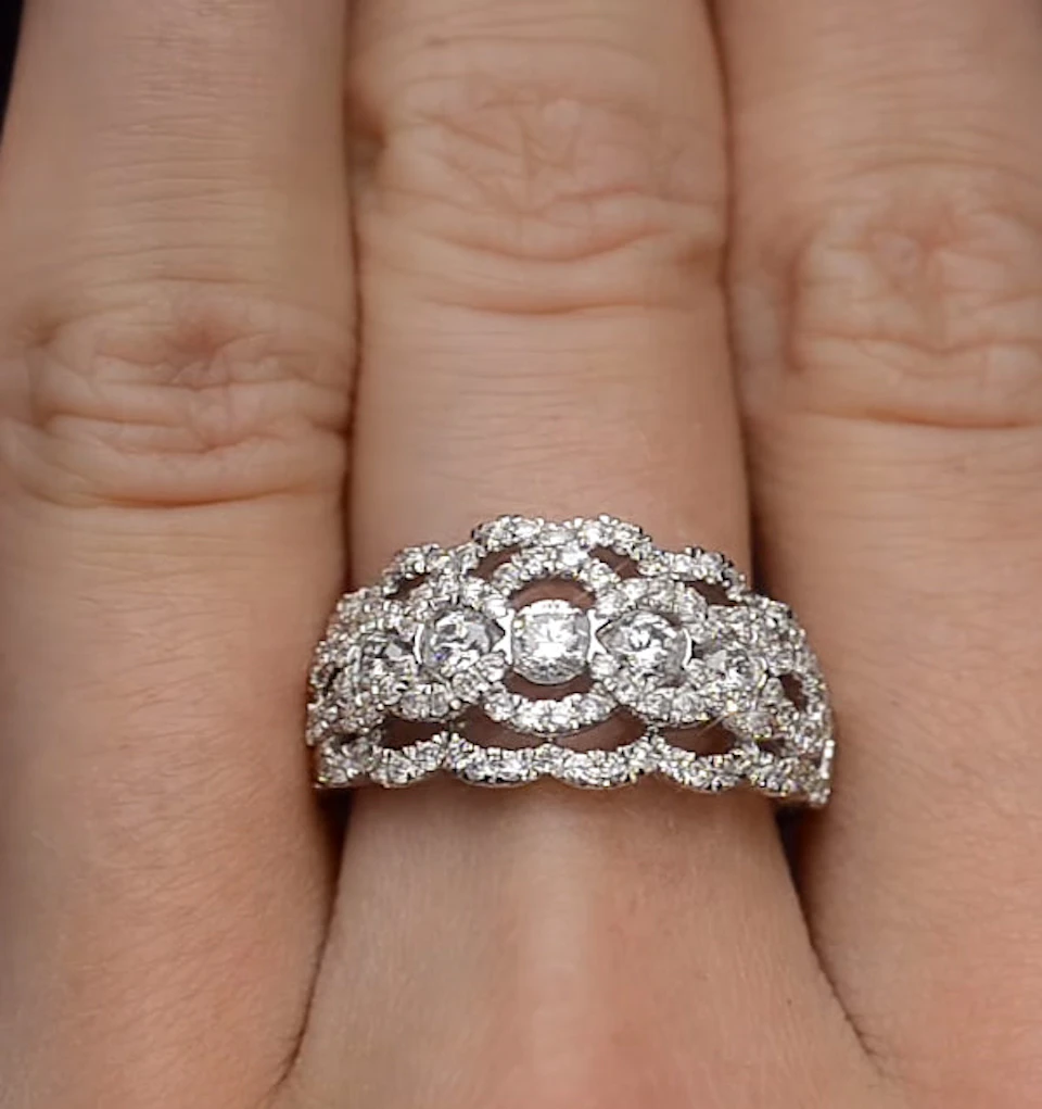 Lab Diamond Art Deco 9K White Gold Ring 1.25CT H/Si - N4544Y