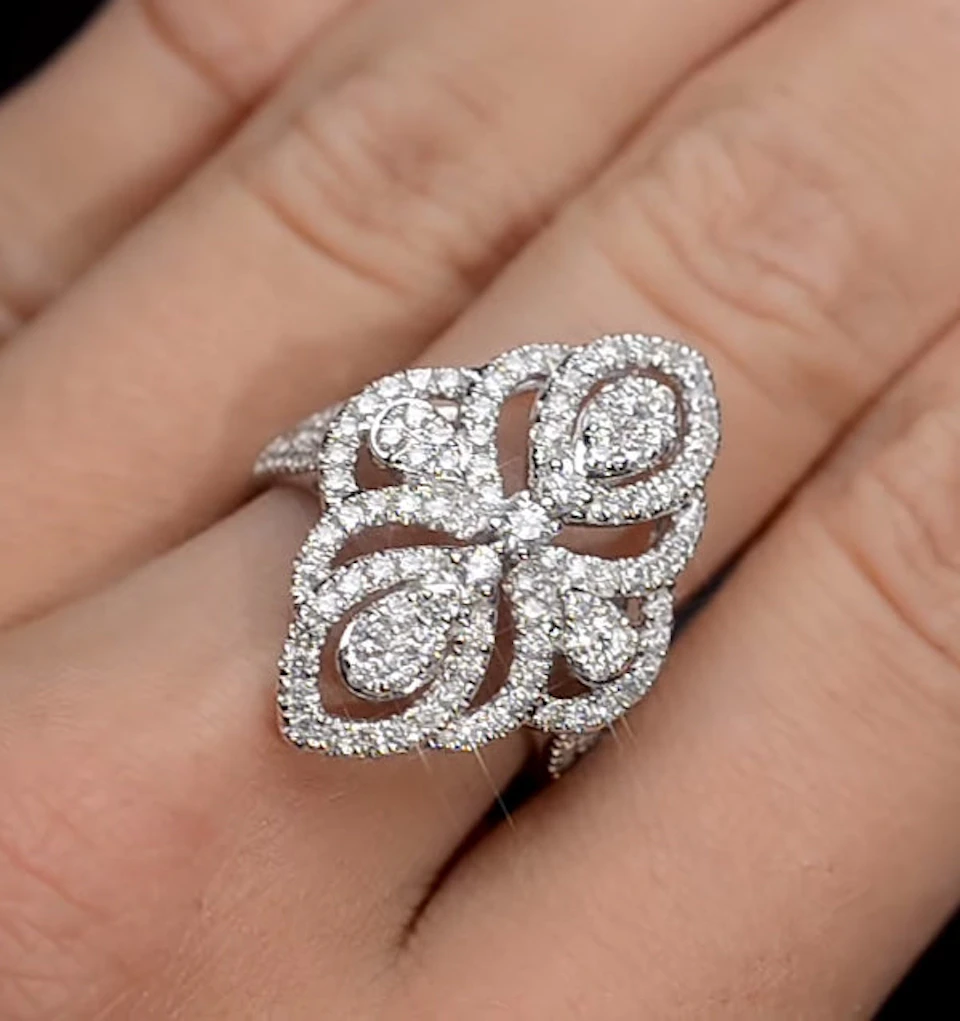 Vintage Diamond Ring 1.75CT H/Si in 18K White Gold -SIZE R