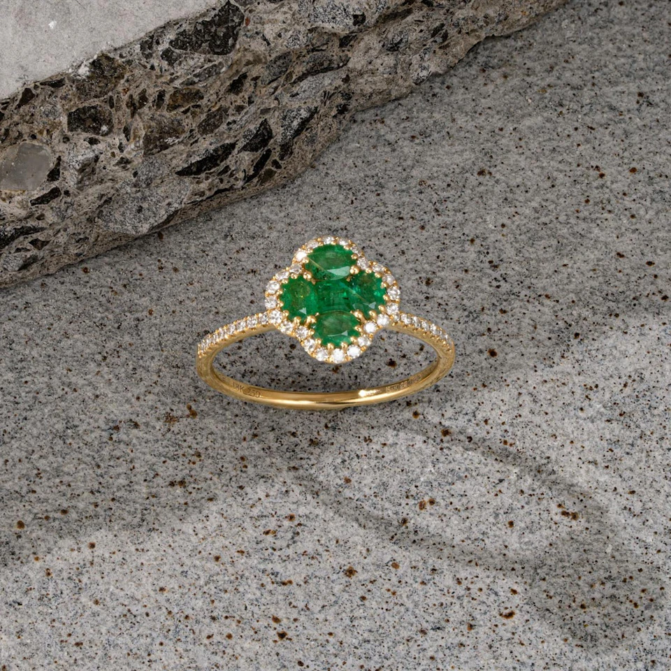 Alegria 1.06ct Emerald and Lab Diamond Ring in 9K Yellow Gold