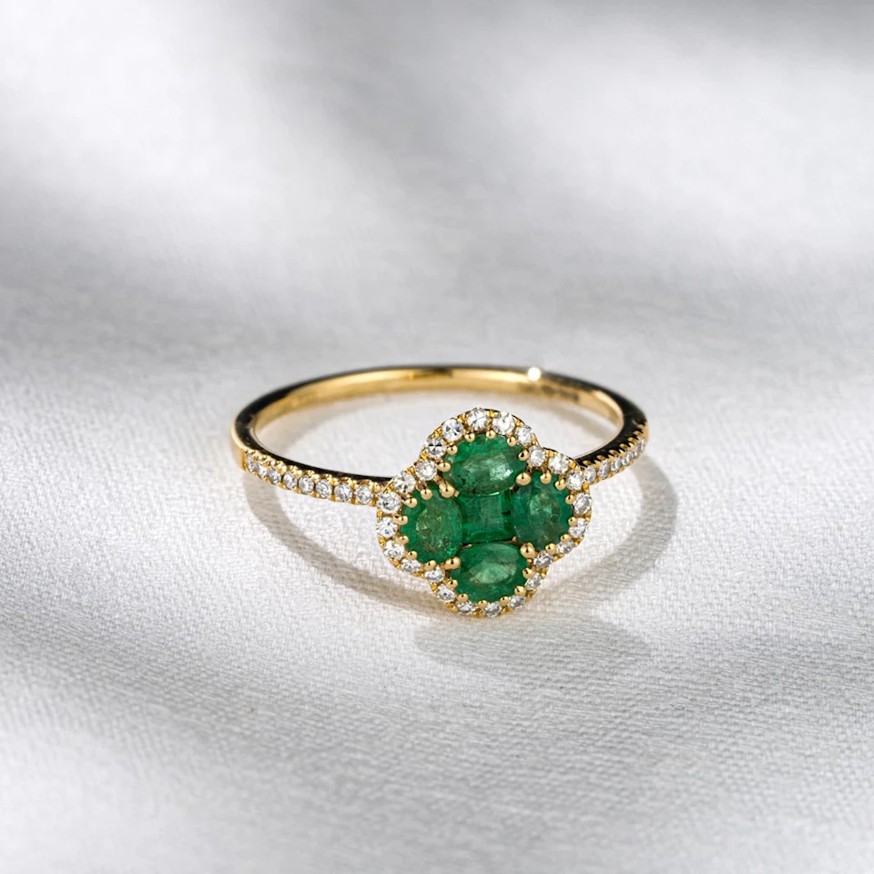 Alegria 1.06ct Emerald and Lab Diamond Ring in 9K Yellow Gold
