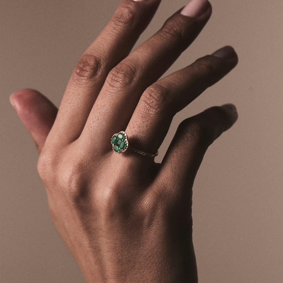 Alegria 1.06ct Emerald and Lab Diamond Ring in 9K Yellow Gold
