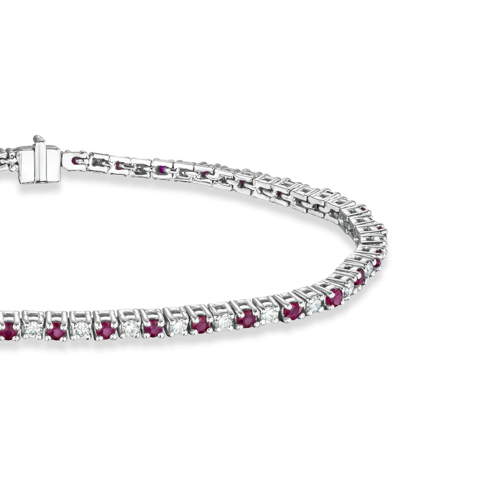 Ruby and 1ct Lab Diamond Tennis Bracelet in 925 Sterling Silver