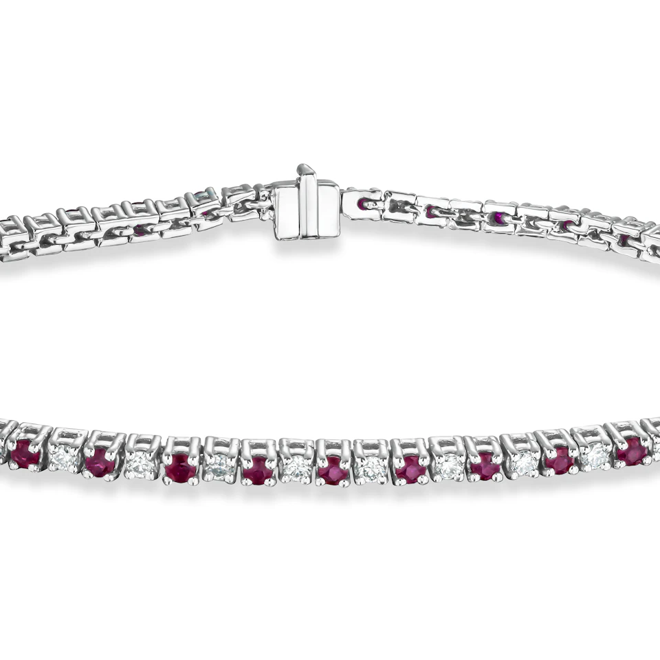 Ruby and 1ct Lab Diamond Tennis Bracelet in 925 Sterling Silver