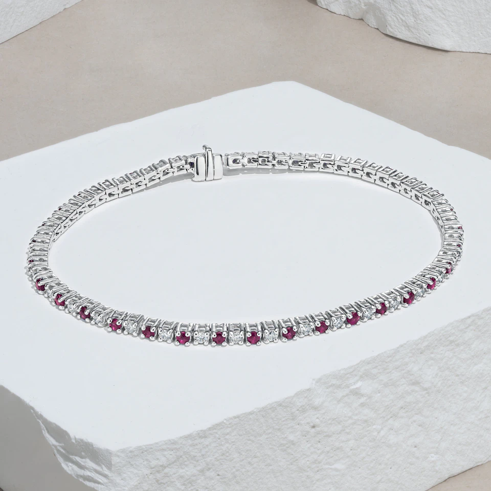 Ruby and 1ct Lab Diamond Tennis Bracelet in 925 Sterling Silver