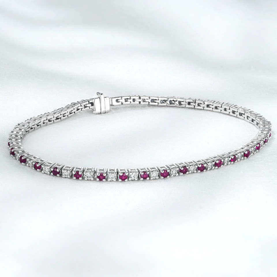 Ruby and 1ct Lab Diamond Tennis Bracelet in 925 Sterling Silver
