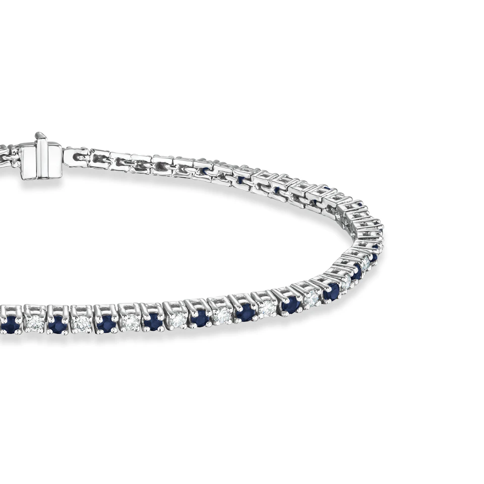 Blue Sapphire and 1ct Lab Diamond Tennis Bracelet in 925 Sterling Silver