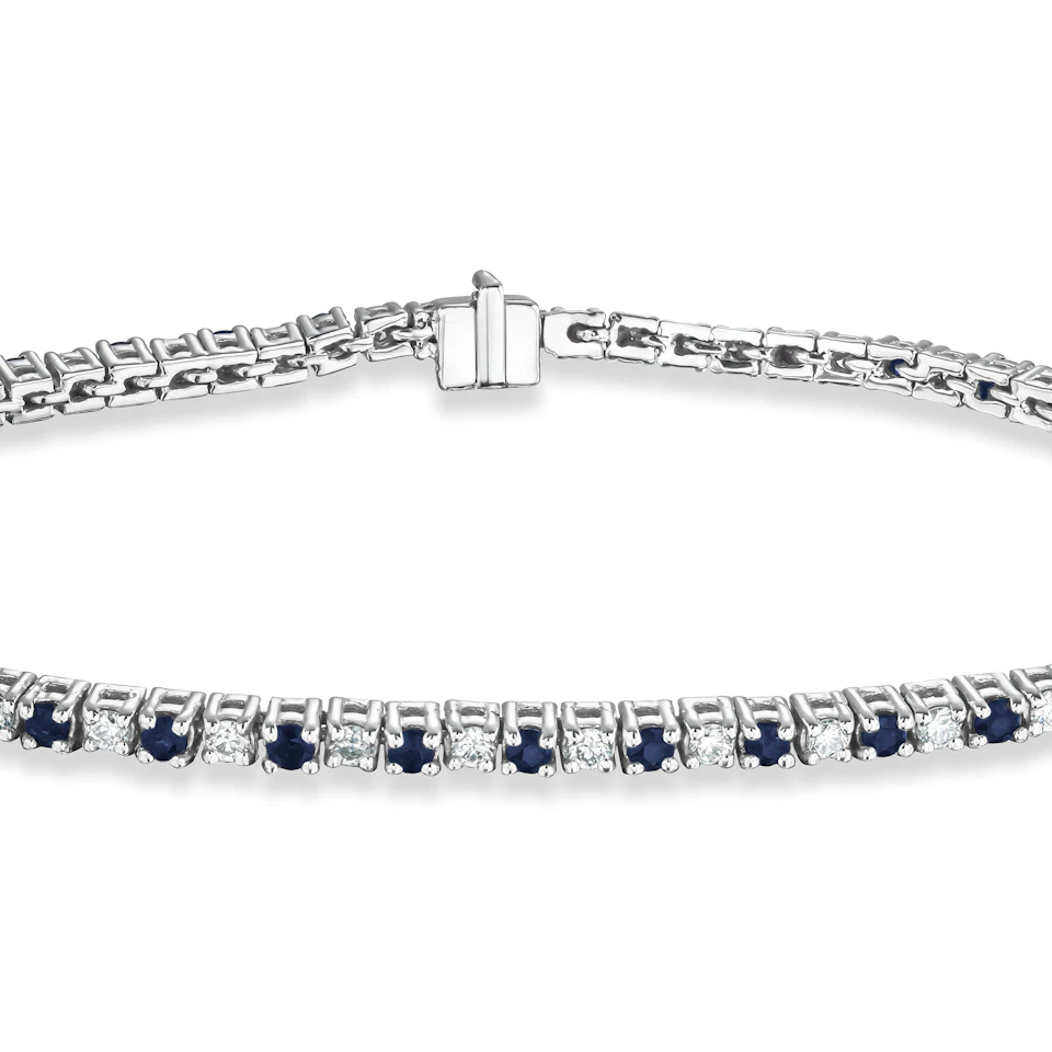 Blue Sapphire and 1ct Lab Diamond Tennis Bracelet in 925 Sterling Silver