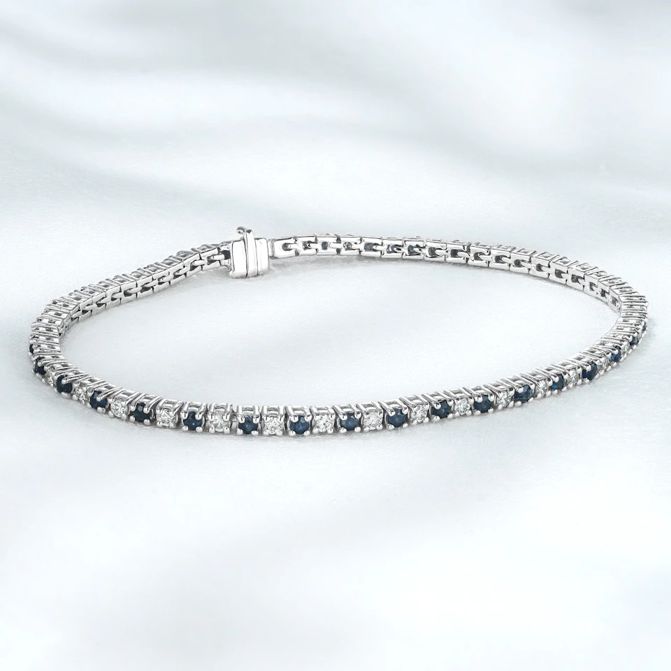 Blue Sapphire and 1ct Lab Diamond Tennis Bracelet in 925 Sterling Silver
