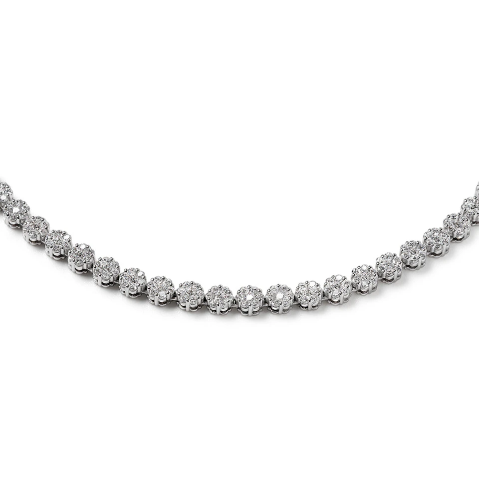 10.00ct Lab Diamond Cluster Tennis Necklace in 9K White Gold H/SI
