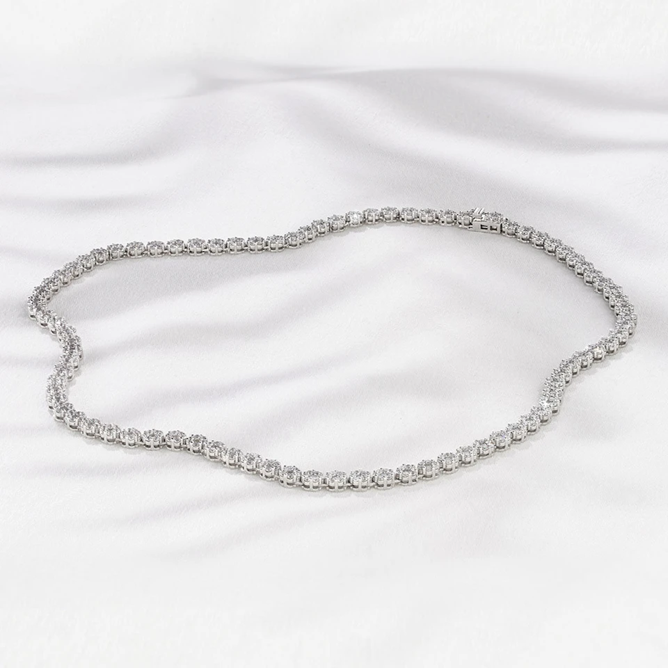 10.00ct Lab Diamond Cluster Tennis Necklace in 9K White Gold H/SI