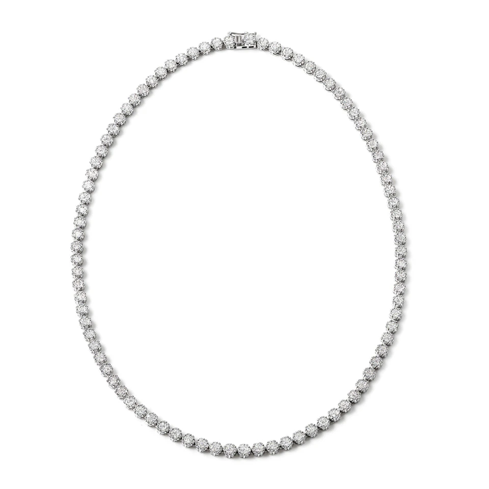 10.00ct Lab Diamond Cluster Tennis Necklace in 9K White Gold H/SI