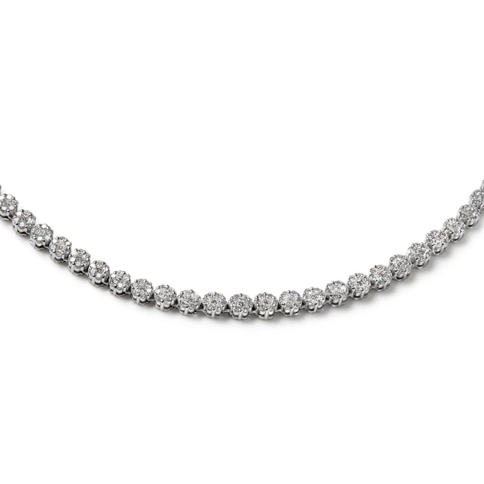 7.00ct Lab Diamond Cluster Tennis Necklace in 9K White Gold H/SI