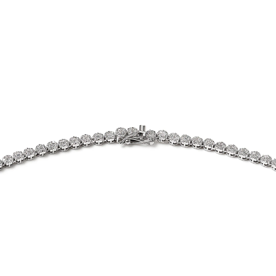 7.00ct Lab Diamond Cluster Tennis Necklace in 9K White Gold H/SI