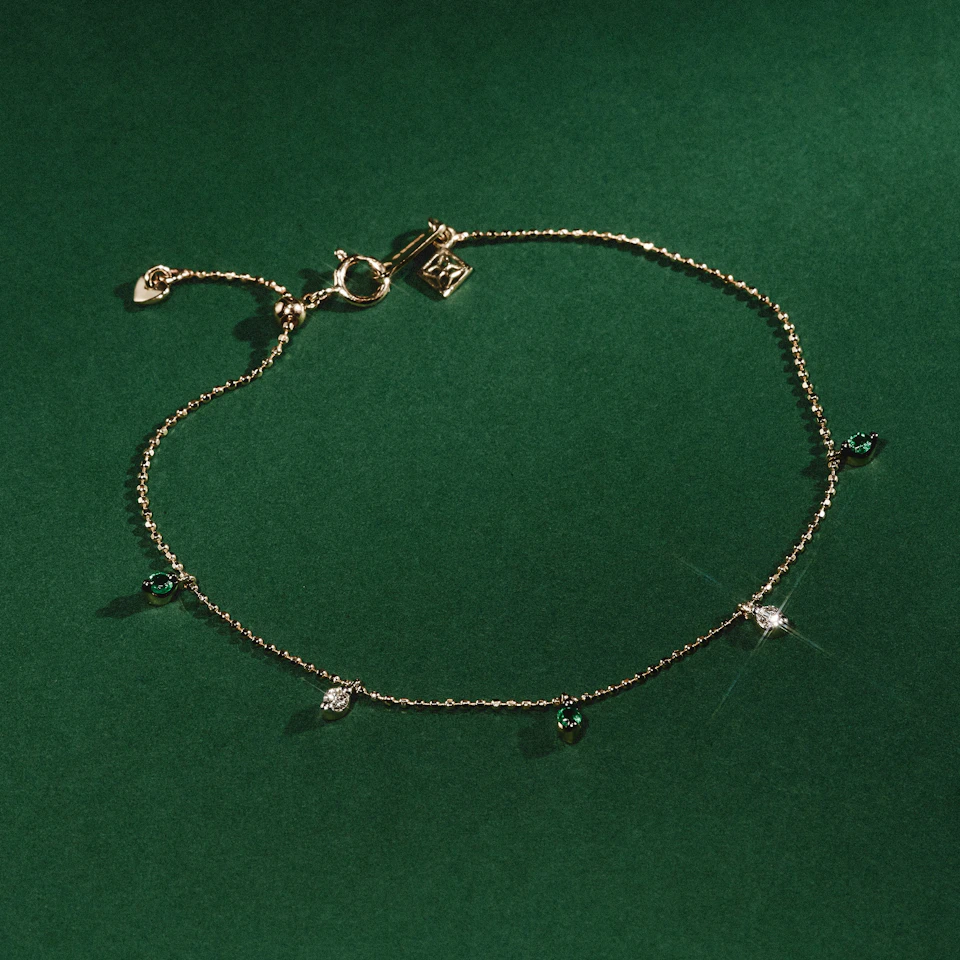 Vivara Lab Emerald and Lab Diamond Bracelet Set in 9K White Gold
