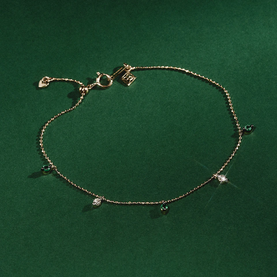 Vivara Lab Emerald and Lab Diamond Bracelet Set in 9K Yellow Gold