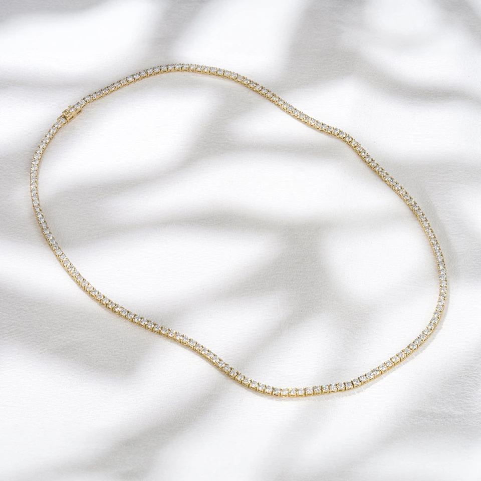 10.00ct Lab Diamond Tennis Necklace in 9K Yellow Gold F/VS