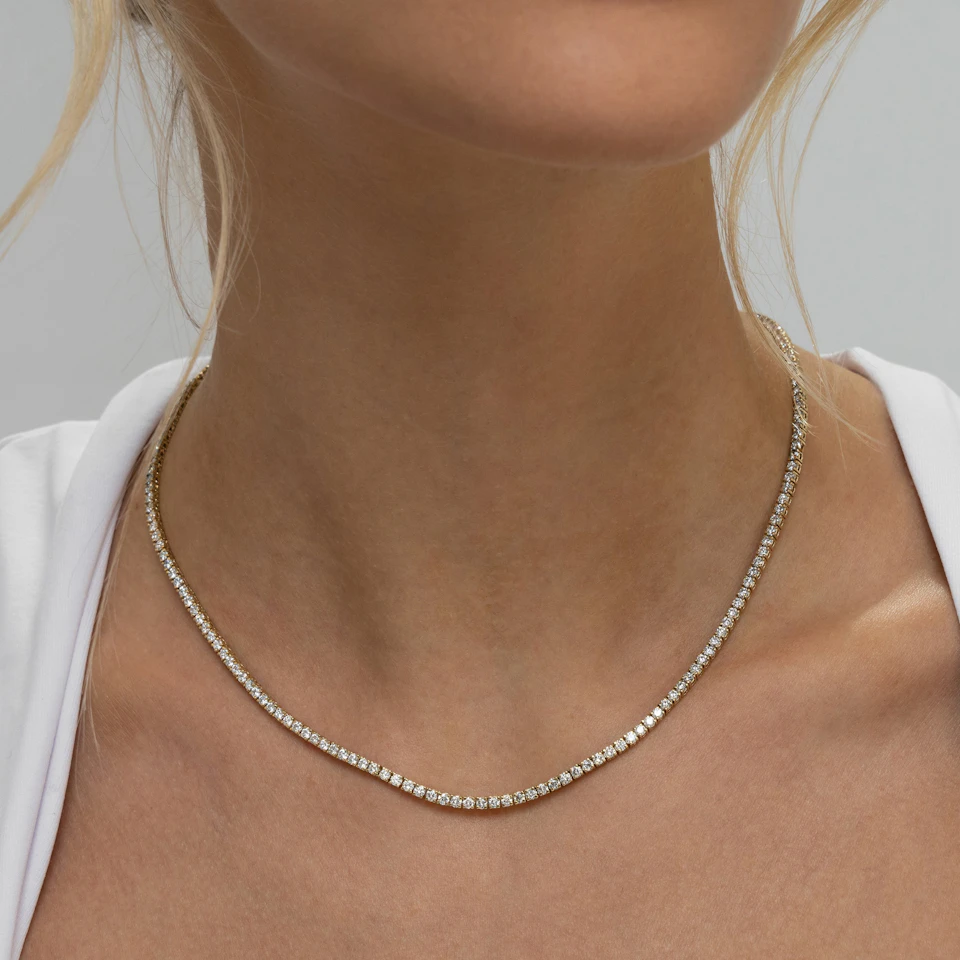 10.00ct Lab Diamond Tennis Necklace in 9K Yellow Gold F/VS