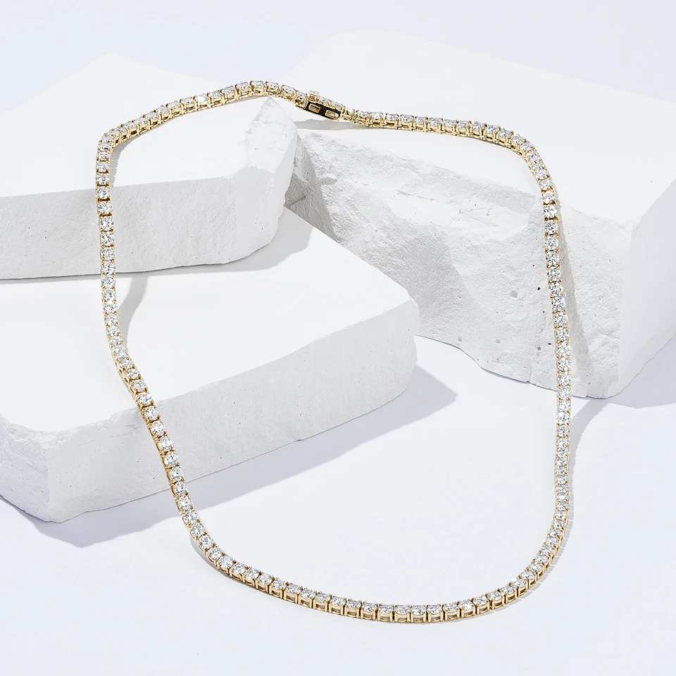 15.00ct Lab Diamond Tennis Necklace in 9K Yellow Gold F/VS