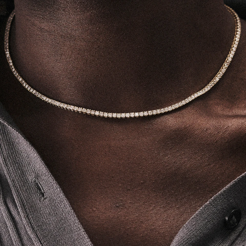 6.00ct Lab Diamond Tennis Necklace in 9K Yellow Gold F/VS