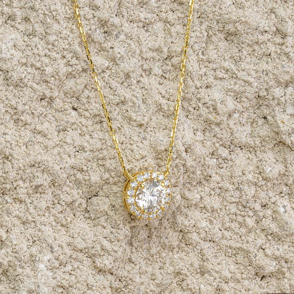 Lumia Lab Diamond Halo Necklace 1.30ct F/VS in 9K Gold