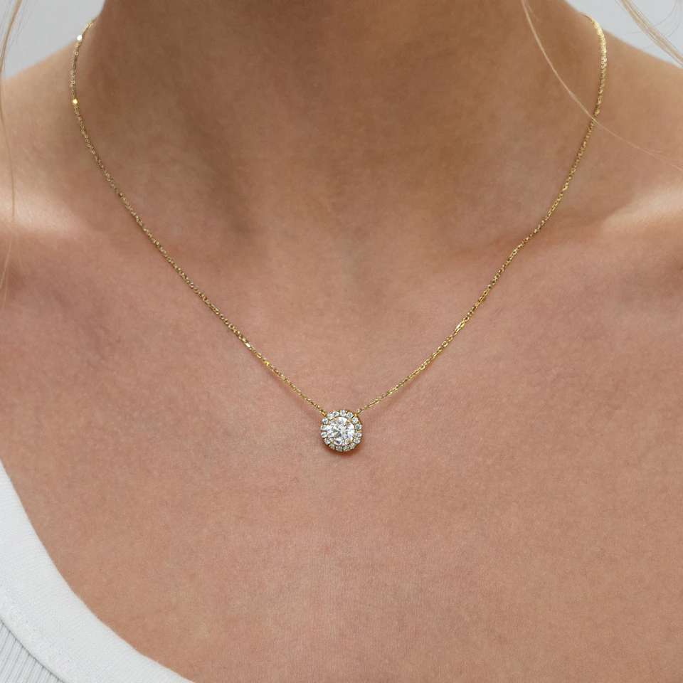 Lumia Lab Diamond Halo Necklace 1.30ct F/VS in 9K Gold