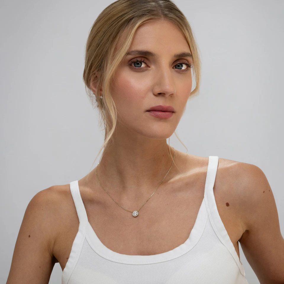 Lumia Lab Diamond Halo Necklace 1.00ct F/VS in 9K Gold