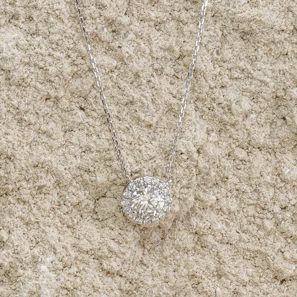 Lumia Lab Diamond Halo Necklace 1.30ct F/VS in 9K White Gold