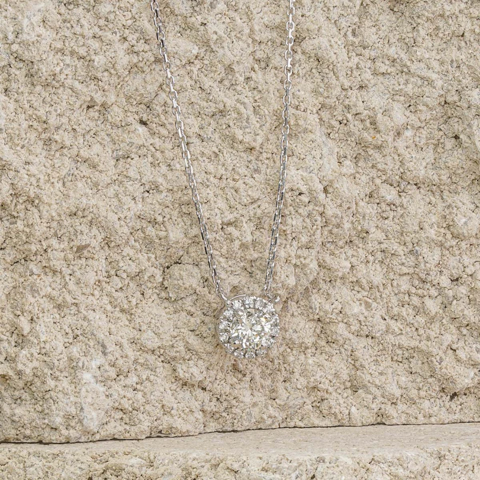Lumia Lab Diamond Halo Necklace 0.70ct F/VS in 9K White Gold