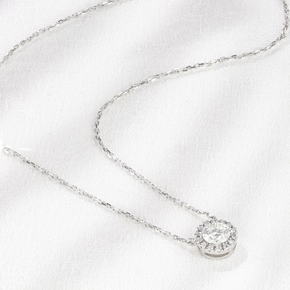 Lumia Lab Diamond Halo Necklace 0.70ct F/VS in 9K White Gold