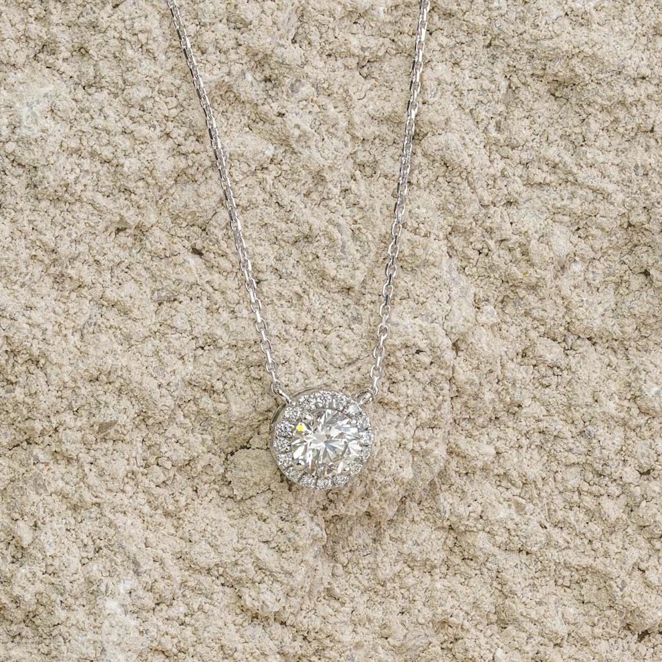 Lumia Lab Diamond Halo Necklace 1.00ct F/VS in 9K White Gold