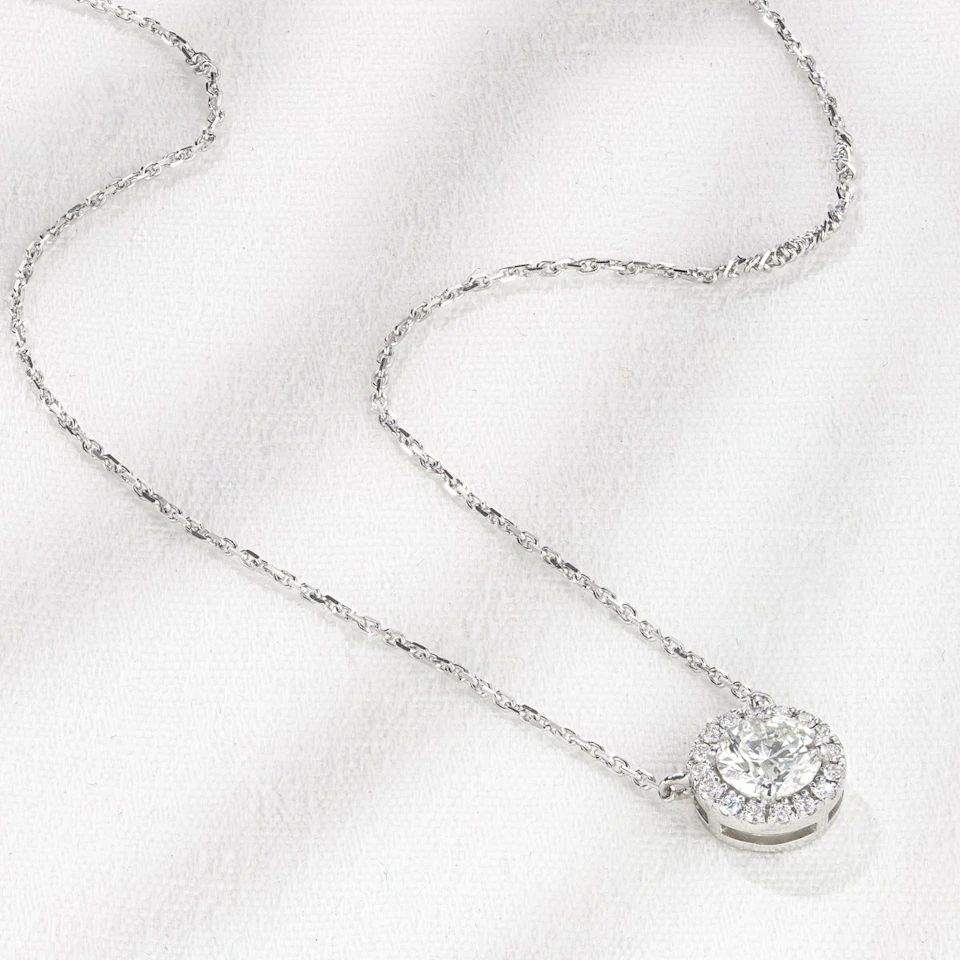 Lumia Lab Diamond Halo Necklace 1.00ct F/VS in 9K White Gold