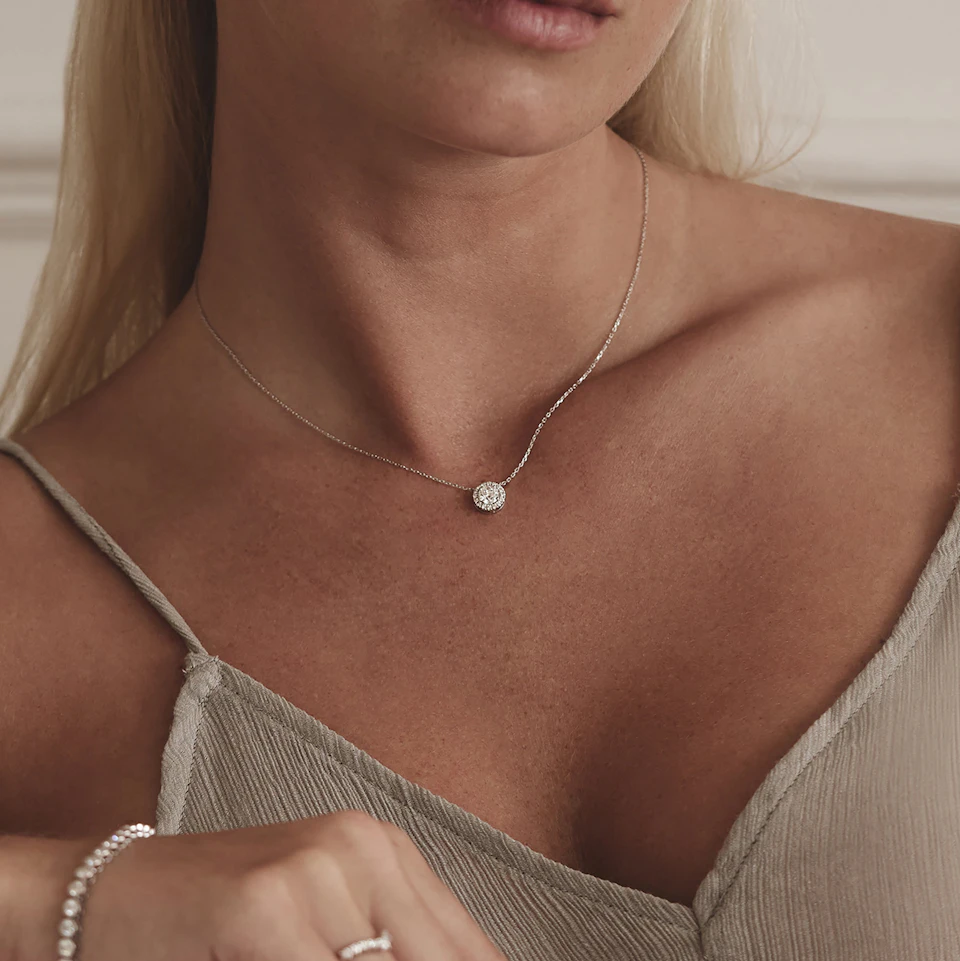 Lumia Lab Diamond Halo Necklace 1.30ct F/VS in 9K White Gold