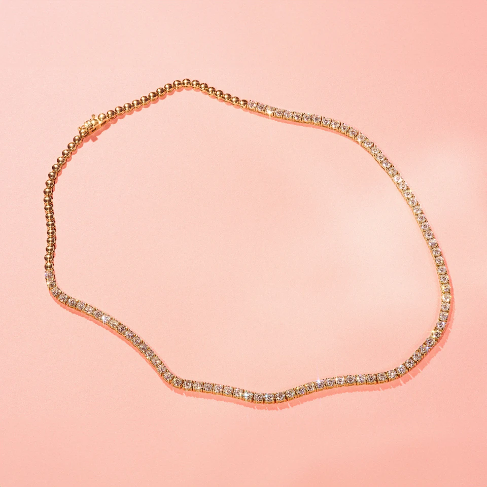 10.00ct Lab Diamond Tennis Necklace in 9K Yellow Gold F/VS