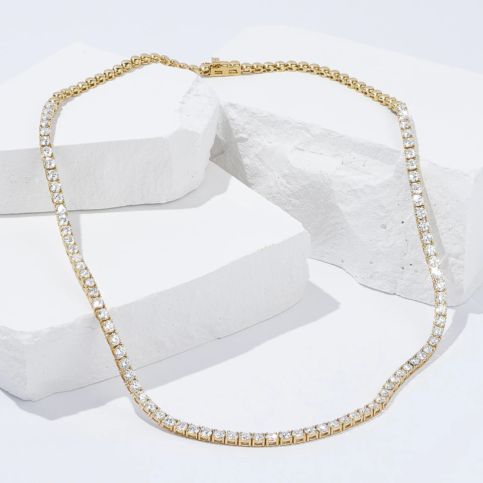 10.00ct Lab Diamond Tennis Necklace 3/4 Set in 9K Yellow Gold F/VS