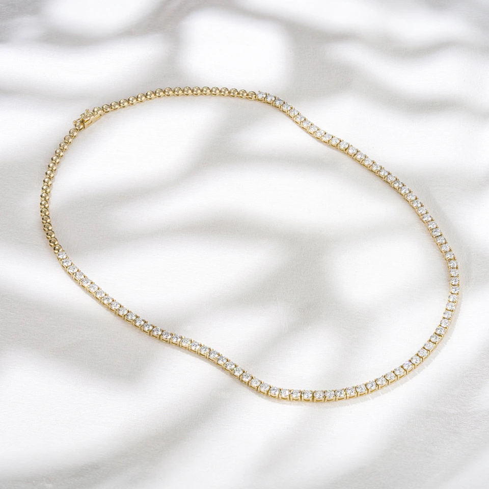 10.00ct Lab Diamond Tennis Necklace 3/4 Set in 9K Yellow Gold F/VS