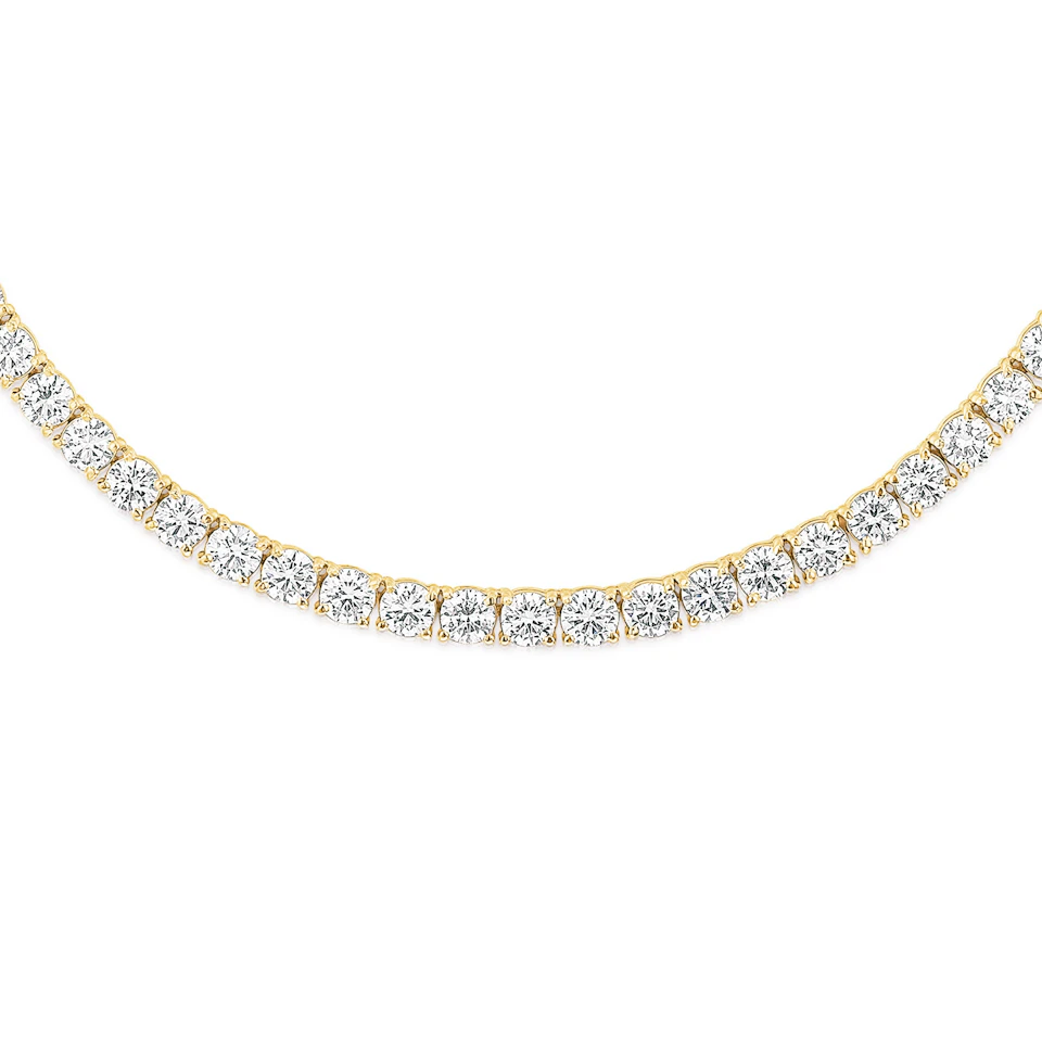 15.00ct Lab Diamond Tennis Necklace 3/4 Set in 9K Yellow Gold F/VS