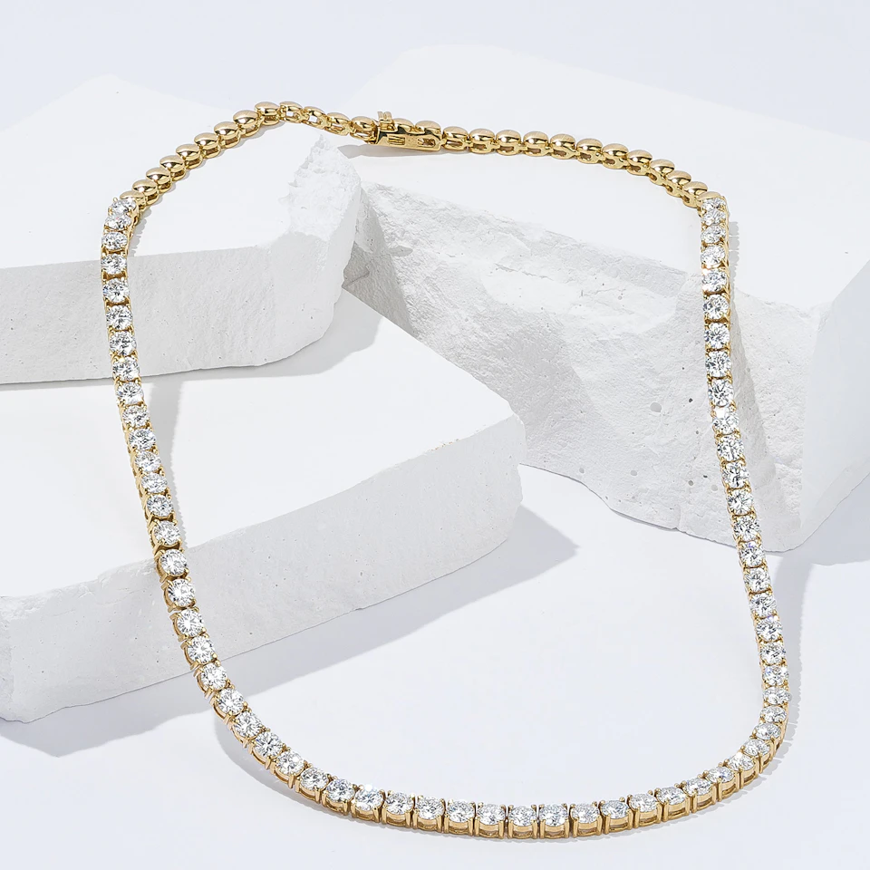 15.00ct Lab Diamond Tennis Necklace 3/4 Set in 9K Yellow Gold F/VS
