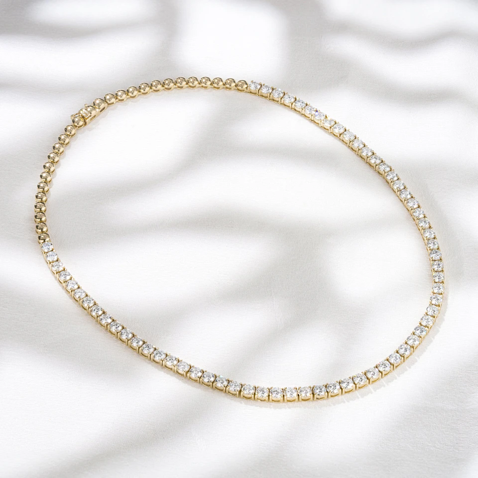 15.00ct Lab Diamond Tennis Necklace 3/4 Set in 9K Yellow Gold F/VS