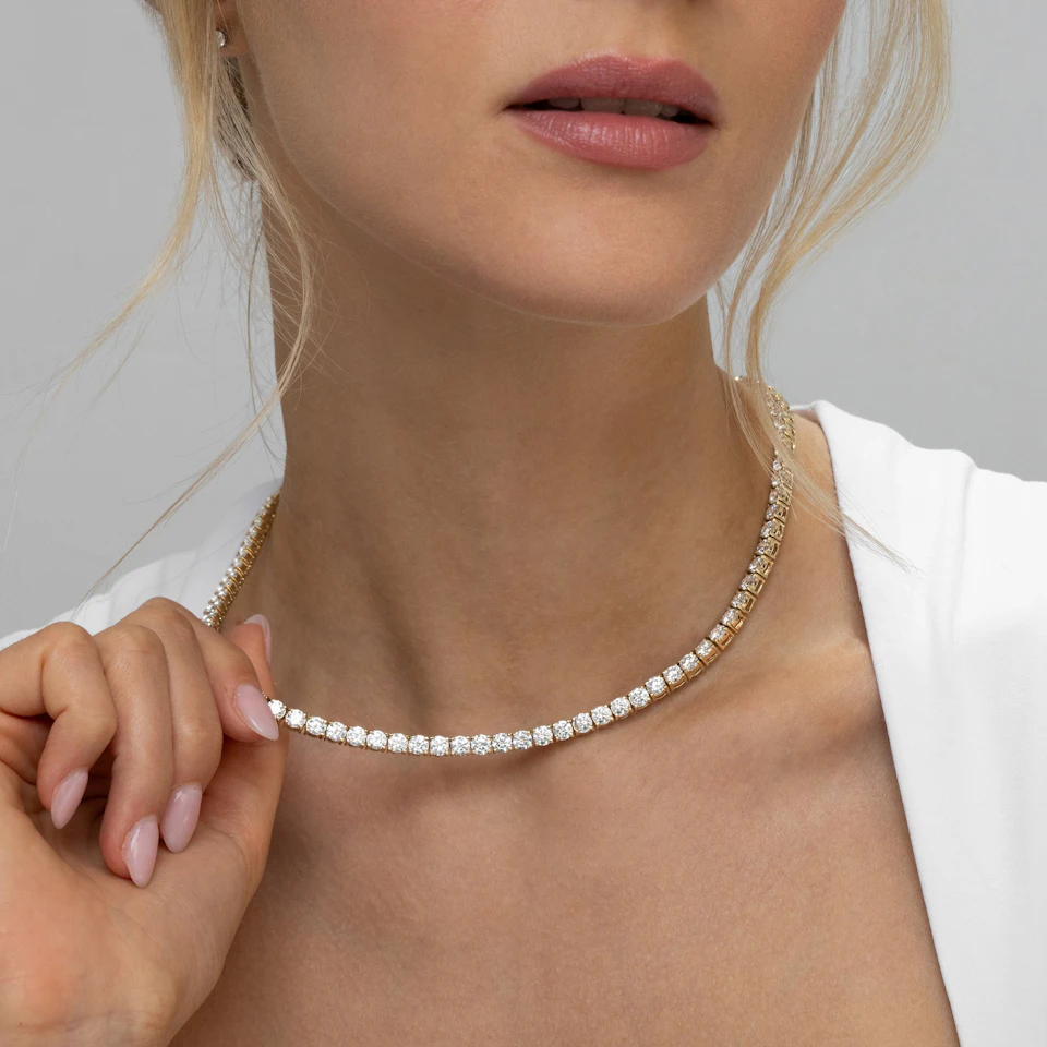 15.00ct Lab Diamond Tennis Necklace 3/4 Set in 9K Yellow Gold F/VS