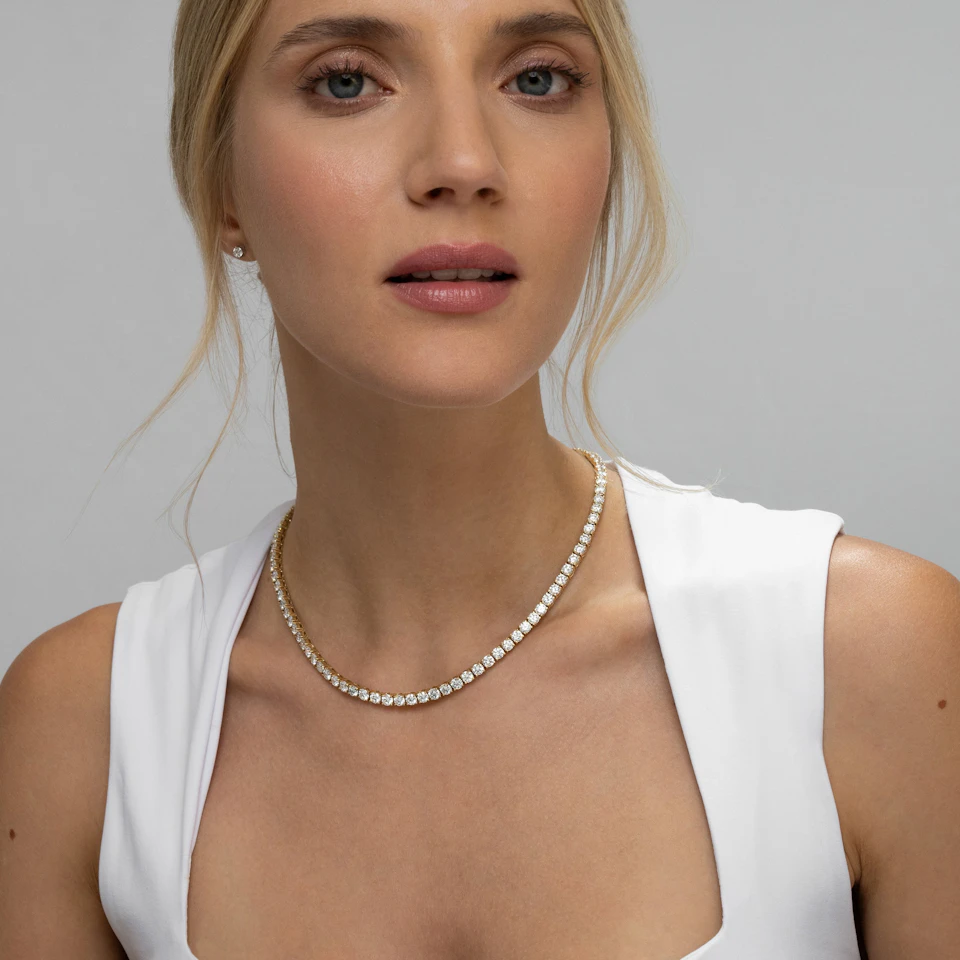 15.00ct Lab Diamond Tennis Necklace 3/4 Set in 9K Yellow Gold F/VS