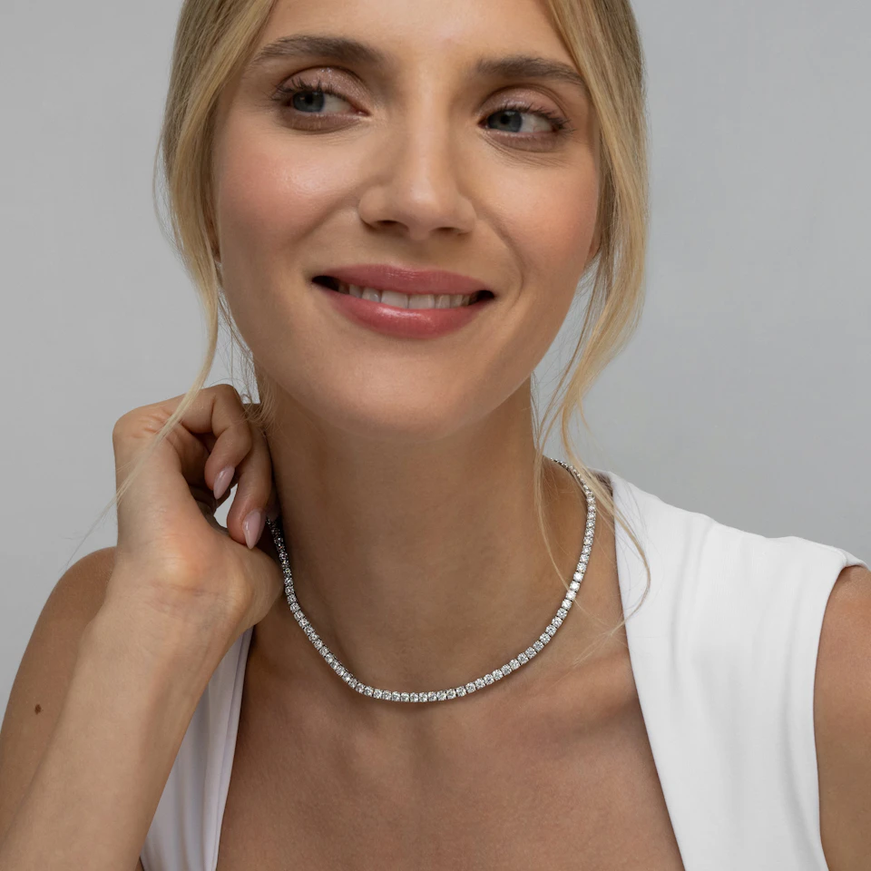 15.00ct Lab Diamond Tennis Necklace 3/4 Set in 9K White Gold F/VS