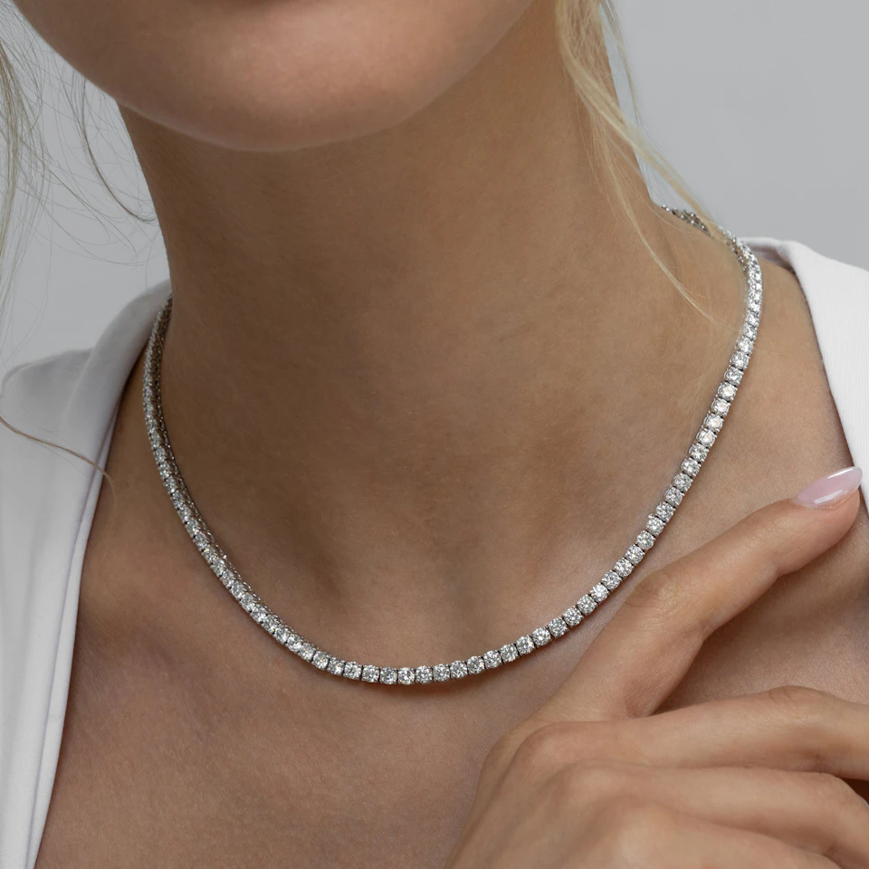 15.00ct Lab Diamond Tennis Necklace 3/4 Set in 9K White Gold F/VS