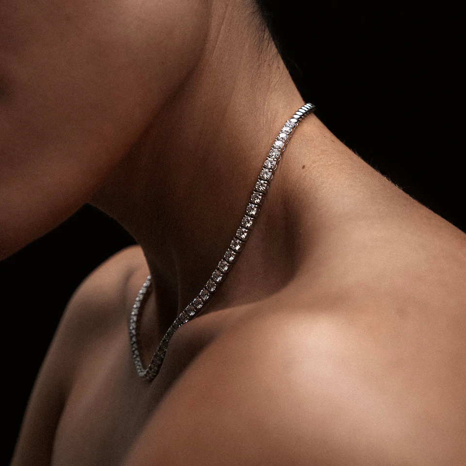 15.00ct Lab Diamond Tennis Necklace 3/4 Set in 9K White Gold F/VS
