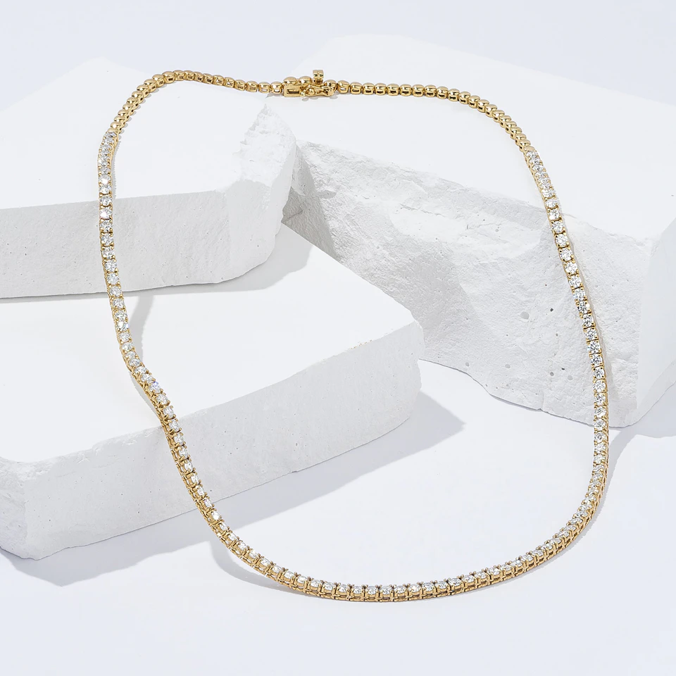 7.00ct Lab Diamond Tennis Necklace 3/4 Set in 9K Yellow Gold F/VS