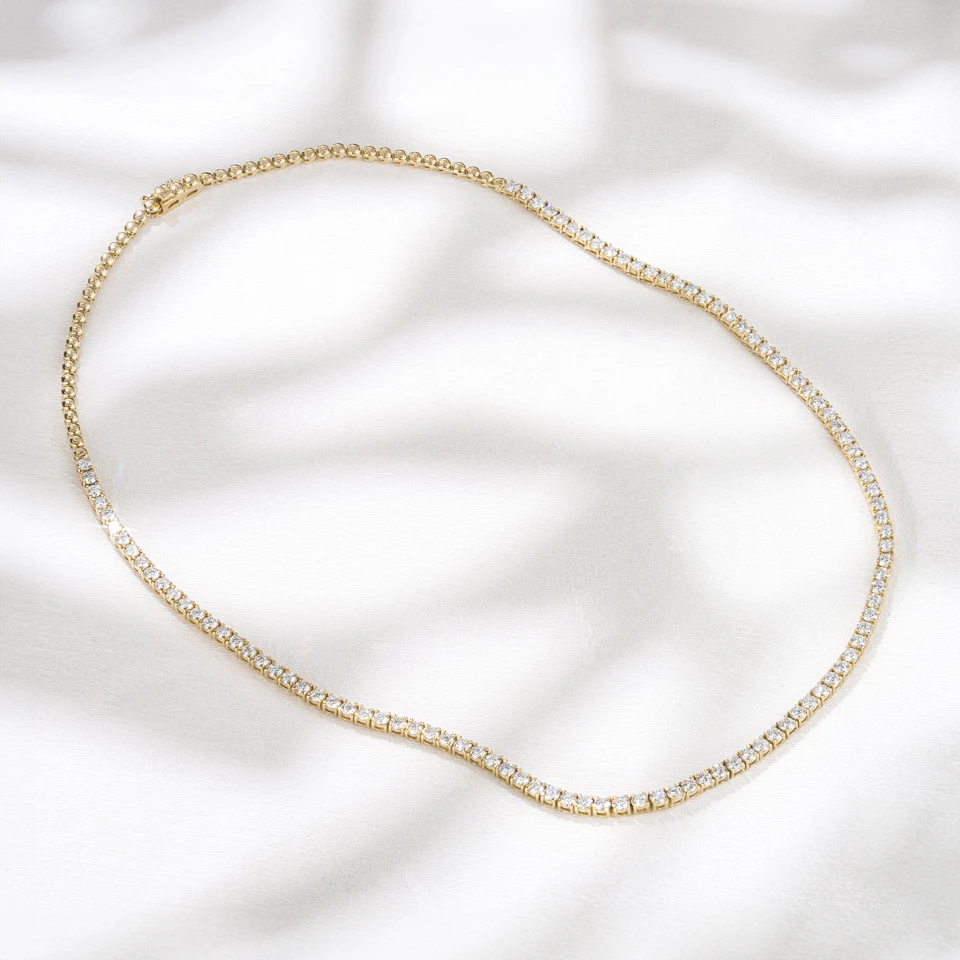 7.00ct Lab Diamond Tennis Necklace 3/4 Set in 9K Yellow Gold F/VS