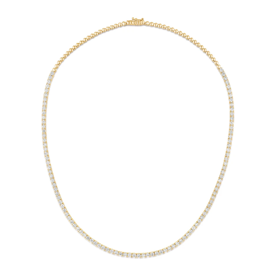 7.00ct Lab Diamond Tennis Necklace 3/4 Set in 9K Yellow Gold F/VS