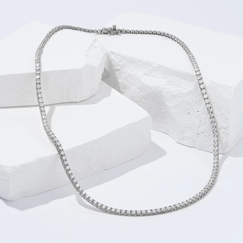 7.00ct Lab Diamond Tennis Necklace 3/4 Set in 9K White Gold F/VS