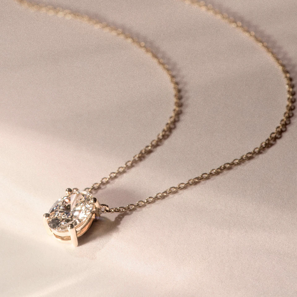 Wanderlust Floating Oval Cut Lab Diamond Solitaire Necklace 1.00ct H/SI in 9K Gold
