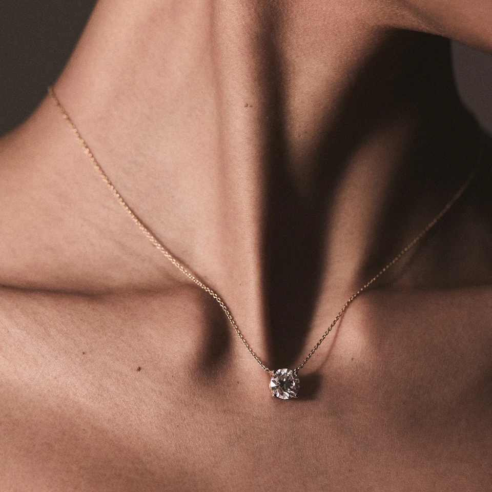 Wanderlust Floating Lab Diamond Solitaire Necklace 2.00ct H/SI in 9K Yellow Gold