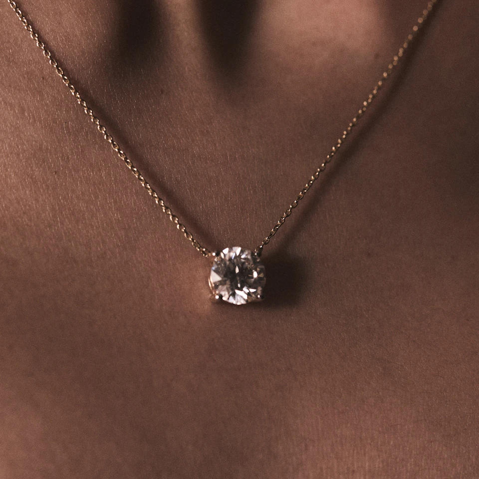 Wanderlust Floating Lab Diamond Solitaire Necklace 2.00ct H/SI in 9K Yellow Gold